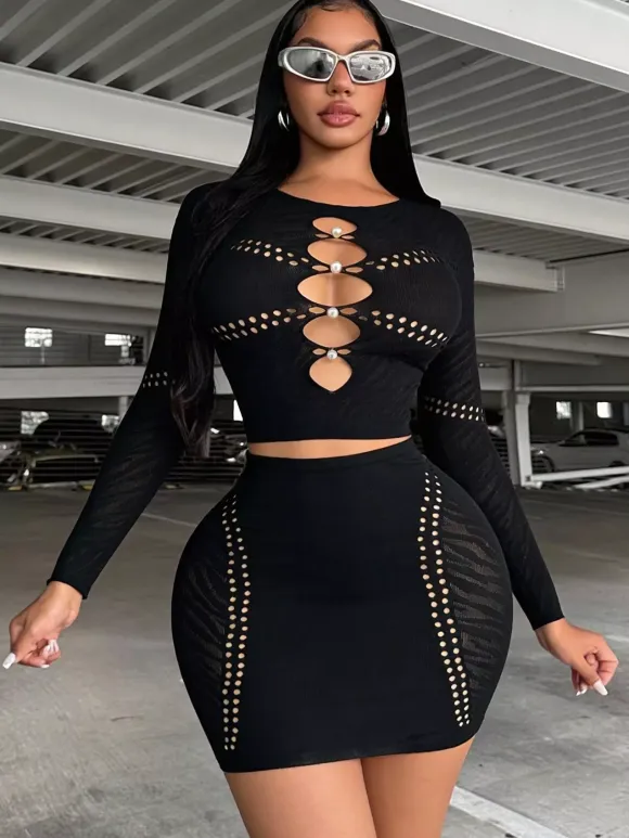 Clubwear Sets Cut Out Long Sleeves Sexy Club Outfits