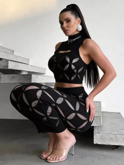 Clubwear Sets Cut Out Sleeveless Sexy Club Outfits