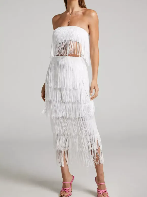Clubwear Sets Fringe Sleeveless Backless Chic Club Outfits