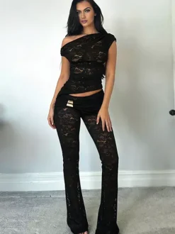 Clubwear Sets Lace Polyester Sleeveless Sexy Club Outfits