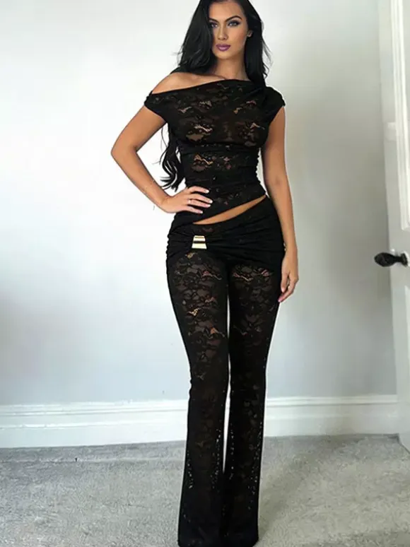 Clubwear Sets Lace Polyester Sleeveless Sexy Club Outfits