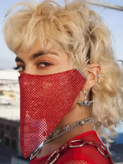 Clubwear Stylish Rhinestones Geometric Mesh Sparkling Crystal Chain Face Mask