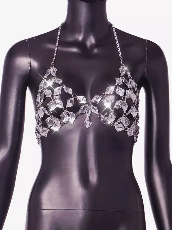 Clubwear Top Fashion Halter Crystal Geometric Backless Tops