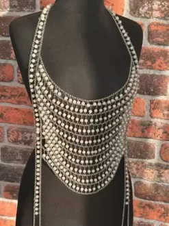Clubwear Top Gorgeous V-Neck Pearls Sleeveless Geometric Backless Tops