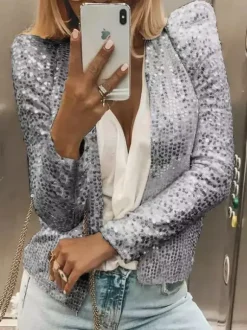 Clubwear Top Jewel Neck Sequins Long Sleeves Clothes