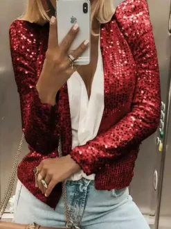 Clubwear Top Jewel Neck Sequins Long Sleeves Clothes