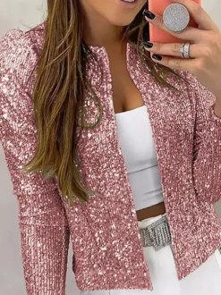 Clubwear Top Jewel Neck Sequins Long Sleeves Clothes