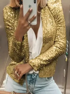 Clubwear Top Jewel Neck Sequins Long Sleeves Clothes