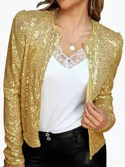 Clubwear Top Jewel Neck Sequins Long Sleeves Clothes