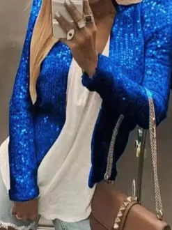 Clubwear Top Jewel Neck Sequins Long Sleeves Clothes