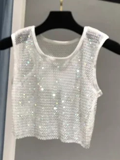 Clubwear Top Sexy Jewel Neck Nets Sleeveless Polyester Clothes