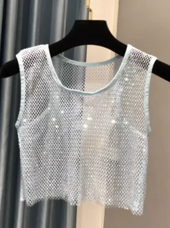 Clubwear Top Sexy Jewel Neck Nets Sleeveless Polyester Clothes