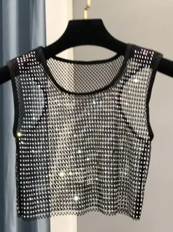 Clubwear Top Sexy Jewel Neck Nets Sleeveless Polyester Clothes