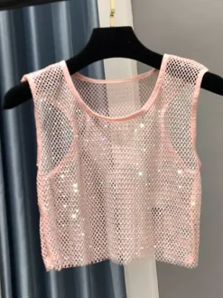 Clubwear Top Sexy Jewel Neck Nets Sleeveless Polyester Clothes