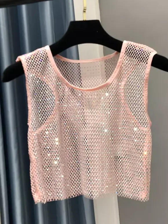 Clubwear Top Sexy Jewel Neck Nets Sleeveless Polyester Clothes