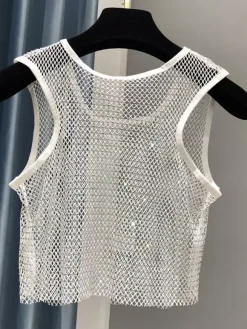 Clubwear Top Sexy Jewel Neck Nets Sleeveless Polyester Clothes