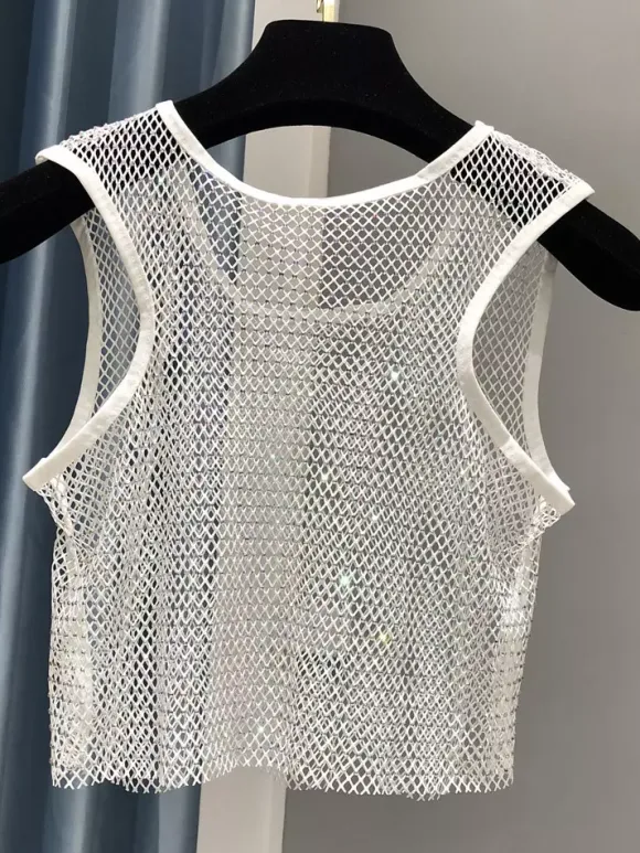 Clubwear Top Sexy Jewel Neck Nets Sleeveless Polyester Clothes