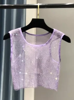Clubwear Top Sexy Jewel Neck Nets Sleeveless Polyester Clothes