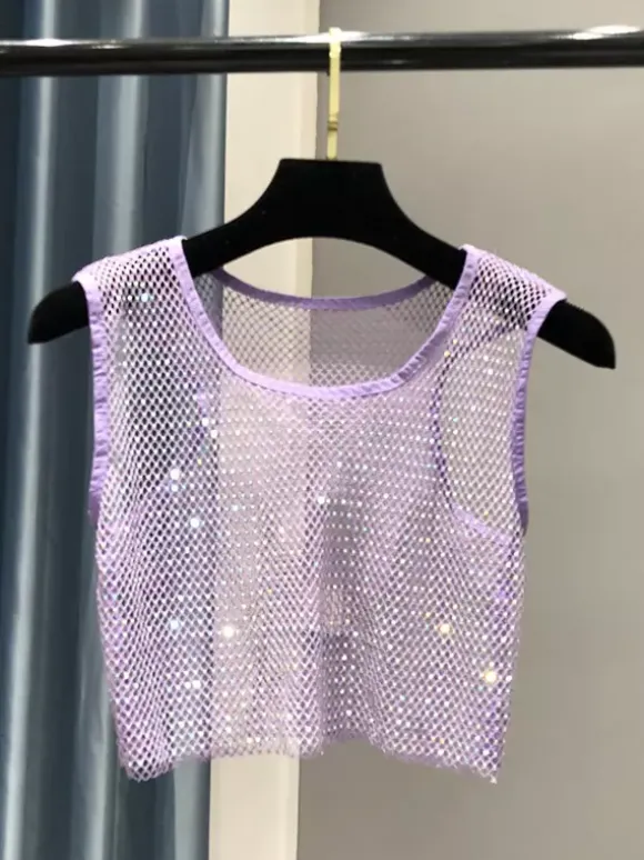 Clubwear Top Sexy Jewel Neck Nets Sleeveless Polyester Clothes