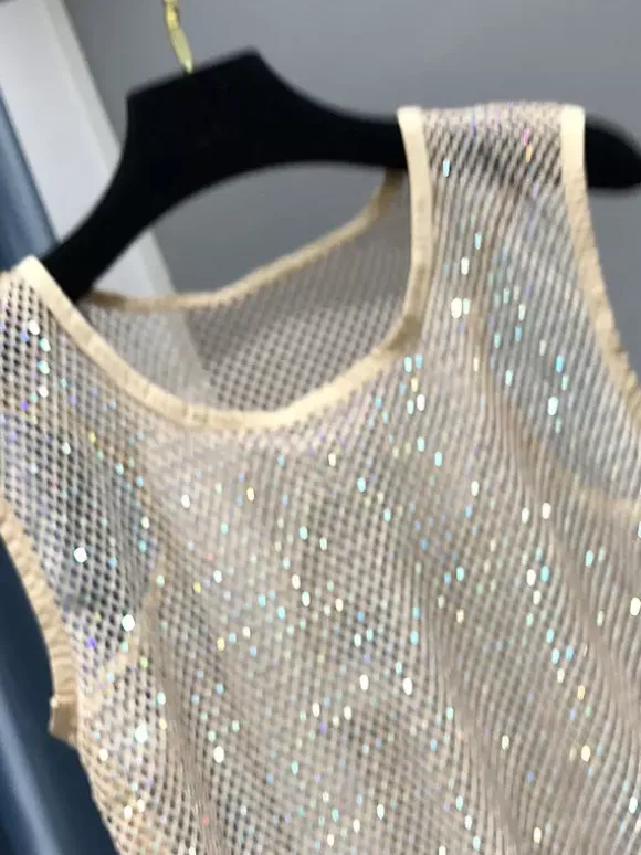 Clubwear Top Sexy Jewel Neck Nets Sleeveless Polyester Clothes