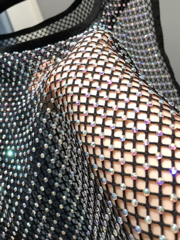Clubwear Top Sexy Jewel Neck Nets Sleeveless Polyester Clothes