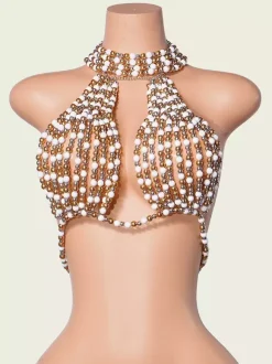 Clubwear Tops Fashion Halter Studded Backless Tops