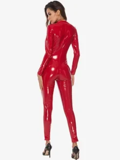 Clubwear Tops Fashion Jewel Neck Zipper Long Sleeves PU Leather Pole Dance Suits
