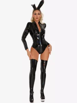 Clubwear Tops Fashion Stand Collar Zipper Long Sleeves PU Leather