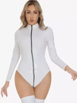 Clubwear Tops Fashion Stand Collar Zipper Long Sleeves PU Leather