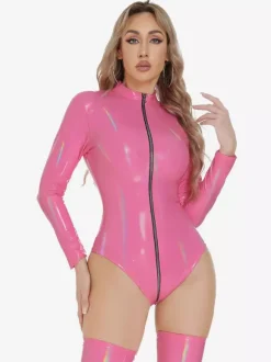 Clubwear Tops Fashion Stand Collar Zipper Long Sleeves PU Leather