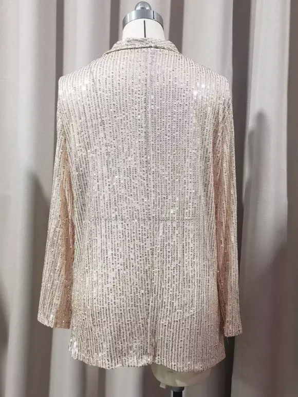 Clubwear Tops Fashion Turndown Collar Sequins Long Sleeves Blazers Cardigans