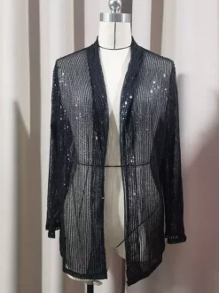 Clubwear Tops Fashion Turndown Collar Sequins Long Sleeves Blazers Cardigans