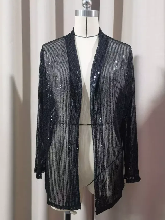 Clubwear Tops Fashion Turndown Collar Sequins Long Sleeves Blazers Cardigans