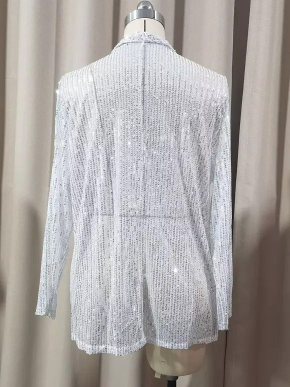 Clubwear Tops Fashion Turndown Collar Sequins Long Sleeves Blazers Cardigans