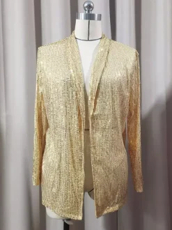 Clubwear Tops Fashion Turndown Collar Sequins Long Sleeves Blazers Cardigans
