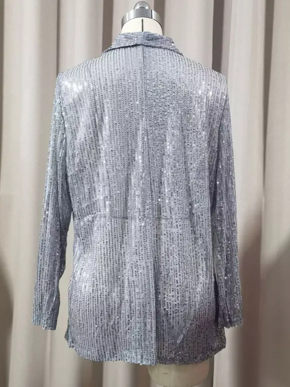 Clubwear Tops Fashion Turndown Collar Sequins Long Sleeves Blazers Cardigans
