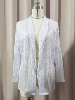 Clubwear Tops Fashion Turndown Collar Sequins Long Sleeves Blazers Cardigans