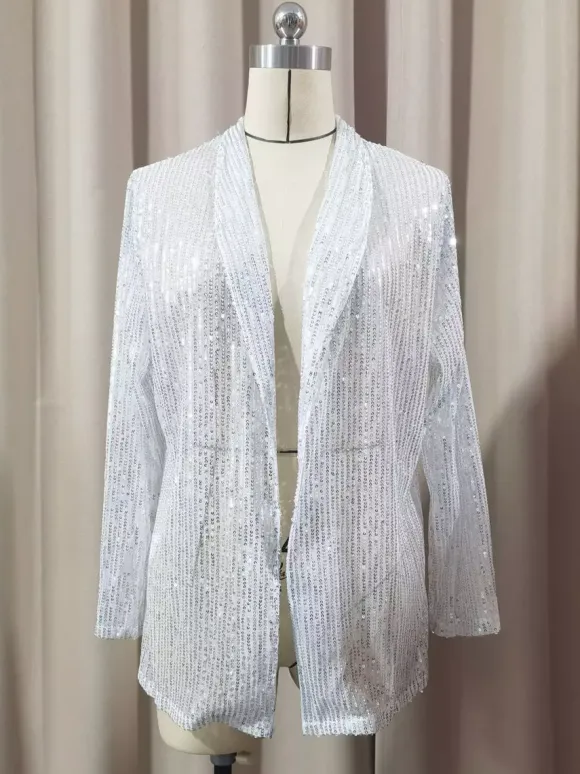 Clubwear Tops Fashion Turndown Collar Sequins Long Sleeves Blazers Cardigans