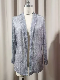 Clubwear Tops Fashion Turndown Collar Sequins Long Sleeves Blazers Cardigans