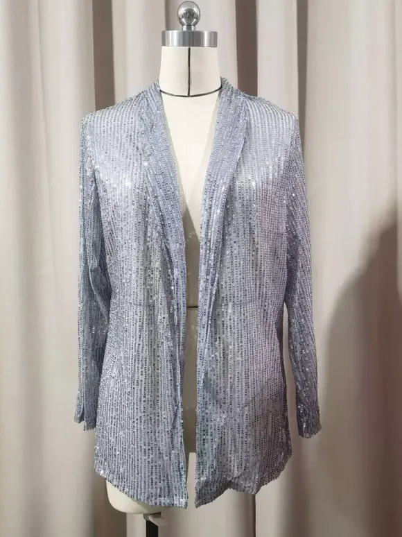 Clubwear Tops Fashion Turndown Collar Sequins Long Sleeves Blazers Cardigans