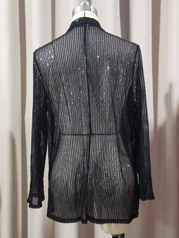 Clubwear Tops Fashion Turndown Collar Sequins Long Sleeves Blazers Cardigans