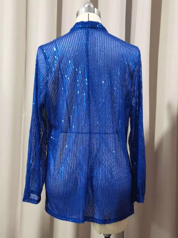 Clubwear Tops Fashion Turndown Collar Sequins Long Sleeves Blazers Cardigans