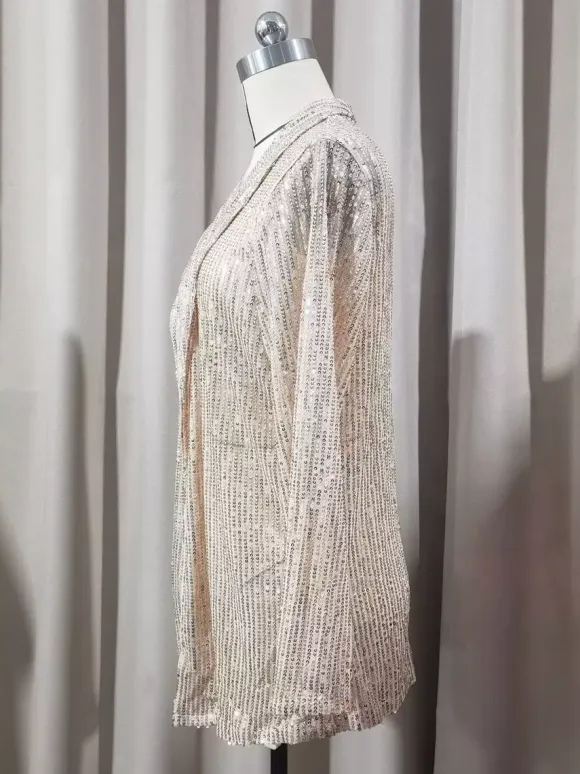 Clubwear Tops Fashion Turndown Collar Sequins Long Sleeves Blazers Cardigans