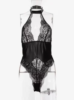 Clubwear Tops Sexy Jewel Neck Lace Sleeveless PU Leather Sheer