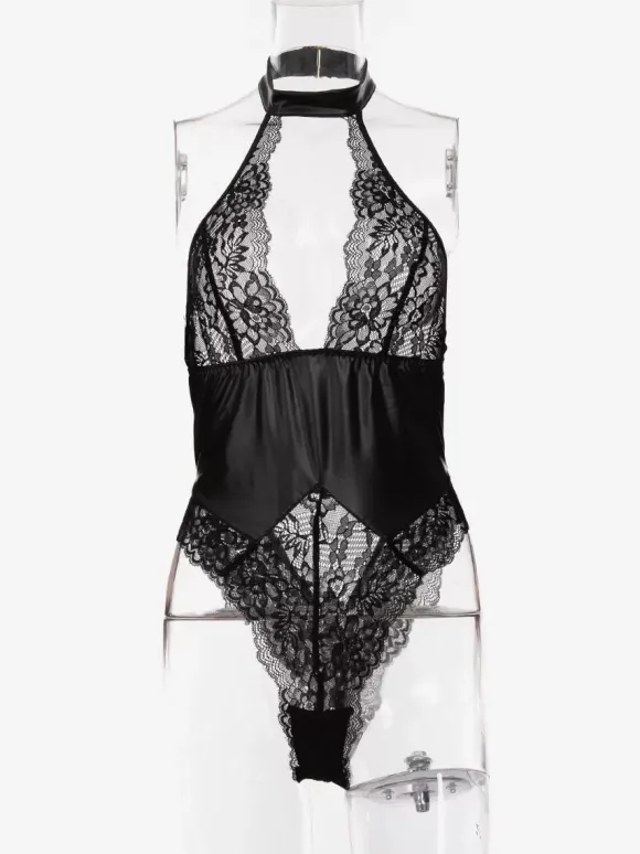 Clubwear Tops Sexy Jewel Neck Lace Sleeveless PU Leather Sheer