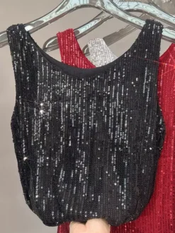 Clubwear Tops Sexy Straps Neck Sequins Sleeveless Tops