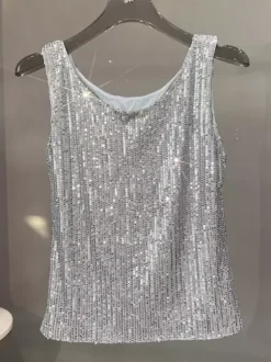 Clubwear Tops Sexy Straps Neck Sequins Sleeveless Tops