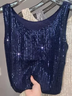 Clubwear Tops Sexy Straps Neck Sequins Sleeveless Tops
