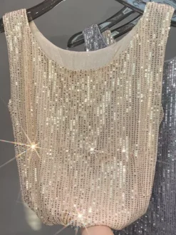 Clubwear Tops Sexy Straps Neck Sequins Sleeveless Tops