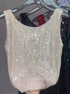 Clubwear Tops Sexy Straps Neck Sequins Sleeveless Tops
